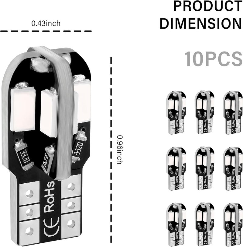 Stacool 10PCS T10 Interior Car Lights,12V Super Bright T10 LED Bulb for Map Lights,Reading Lights,License Plate Lights,Universal 5630 8SMD Car LED Lights Car Accessories (Ice Blue) - Image 2